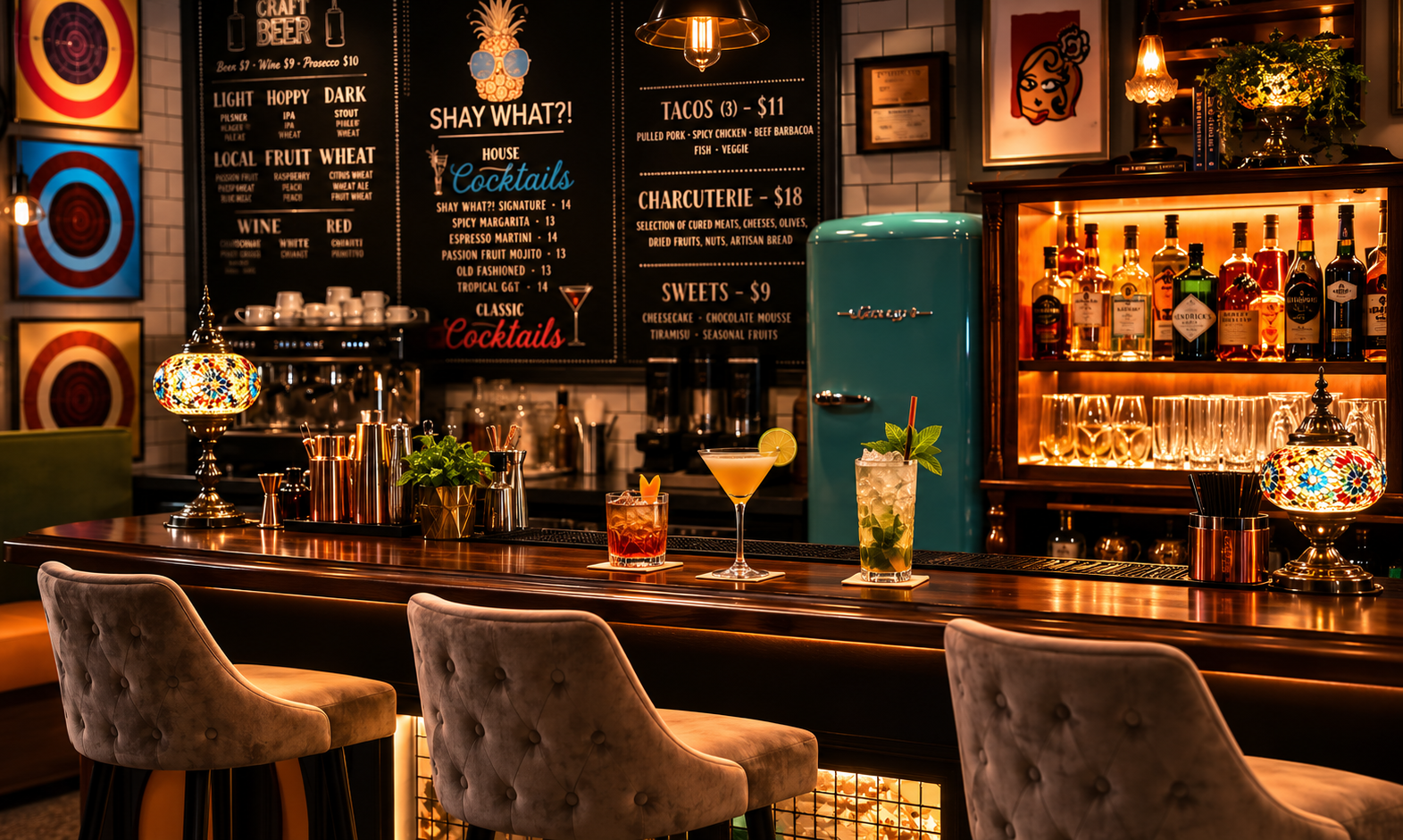 Bar counter with warm lighting